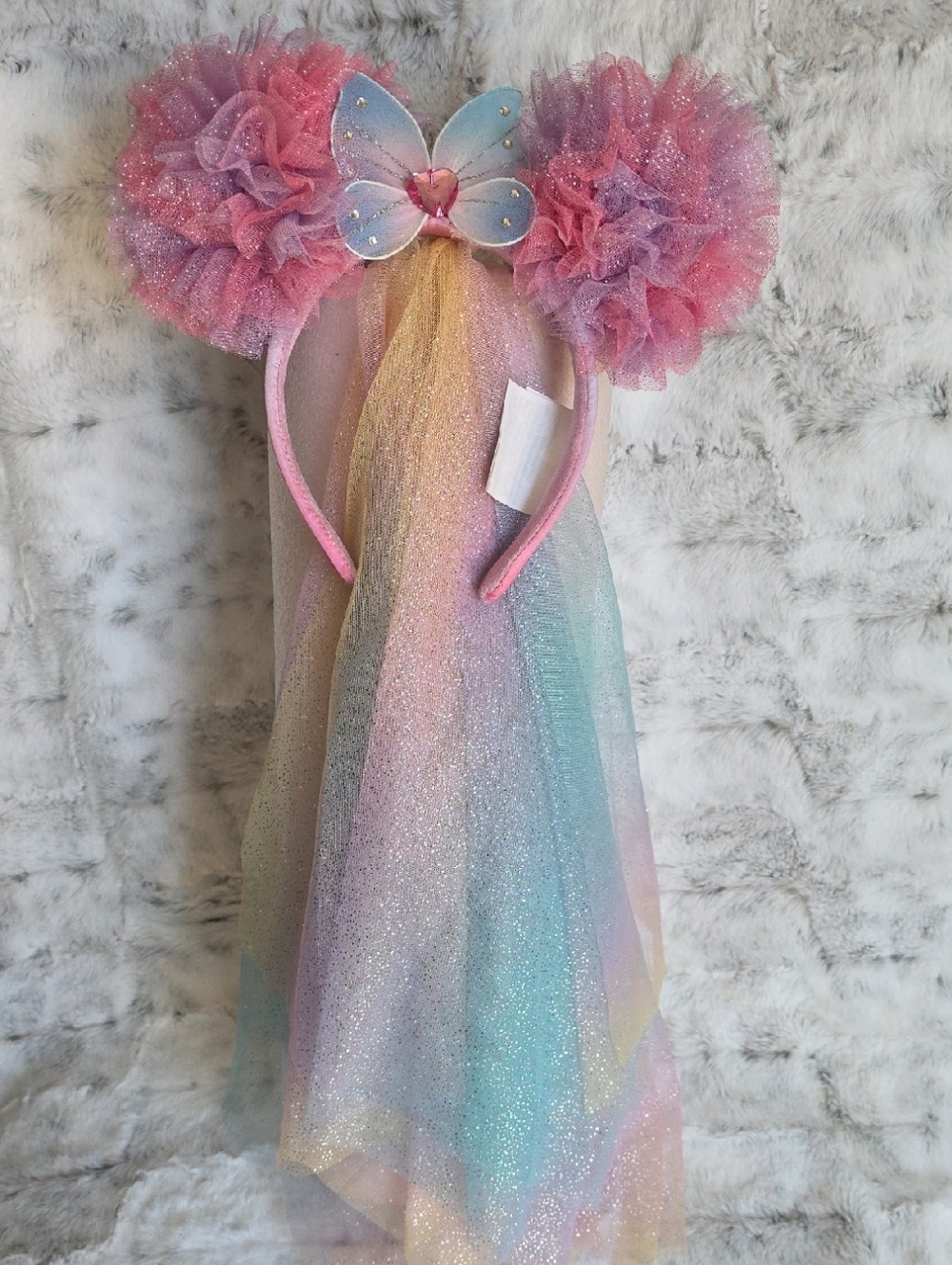 Disney Minnie Ears Headband With Princess Veil And Jeweled Butterfly